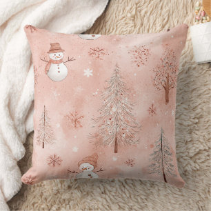 Whimsical Roze Sneeuwman Kerstmis - Winter (1) Kussen