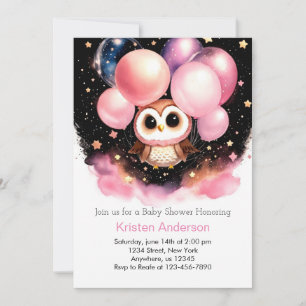 Whimsical Roze Uil Wildflower Meisje Baby shower Kaart