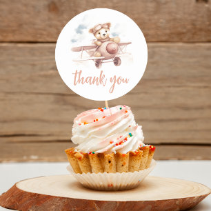 Whimsical Roze Vliegtuig Avontuur Baby shower Ronde Sticker