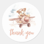 Whimsical Roze Vliegtuig Avontuur Baby shower Ronde Sticker (Voorkant)