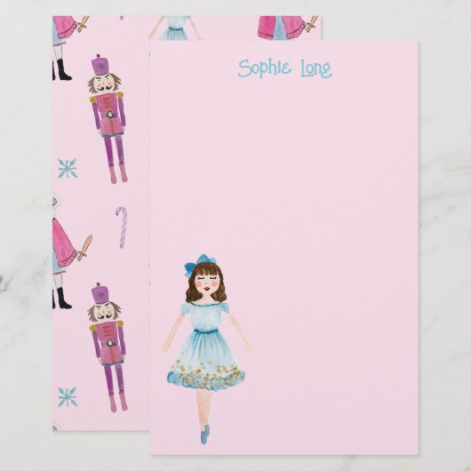 Whimsical Roze Waterverf Notenkraker Clara Briefpapier (Voorkant / Achterkant)