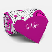 Whimsical roze witte harten bloemen bloemige naam stropdas (Opgerold)