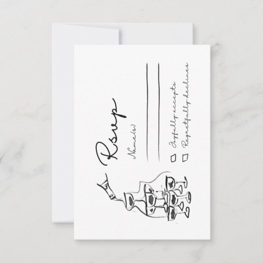 Whimsical RSVP-kaart, Hand getrokken Champagne Tow (Voorkant)
