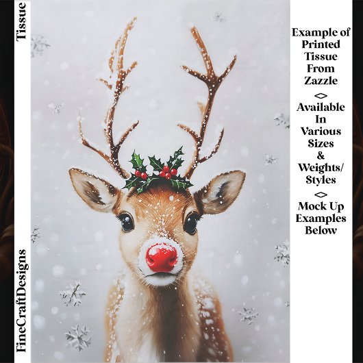 Whimsical Rudolph Rendier Red Nose EJ1 Decoupage Tissuepapier