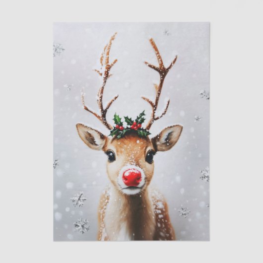 Whimsical Rudolph Rendier Red Nose EJ1 Decoupage Tissuepapier (Voorkant)