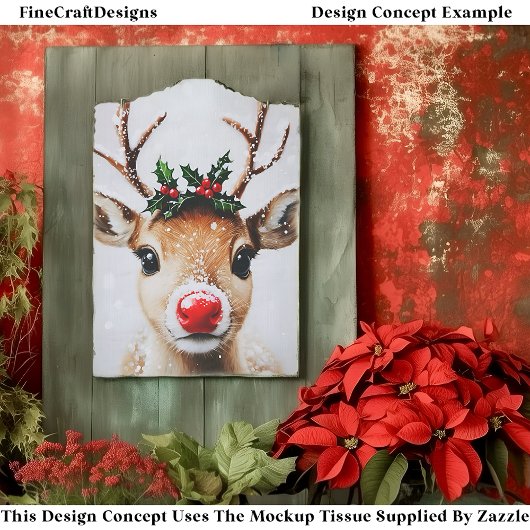 Whimsical Rudolph Rendier Red Nose EJ2 Decoupage Tissuepapier