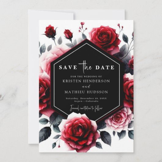 Whimsical Rustic Crimson Red Wedding Save The Date (Voorkant)