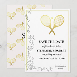 Whimsical Rustic Golden Tennis Thema Save The Date