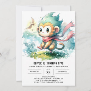 Whimsical Rustic Monkey Verjaardag Kaart