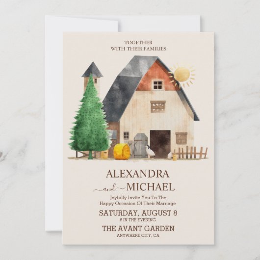 Whimsical rustiek Boerderij bruiloft Kaart (Voorkant)