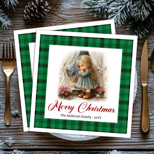 Whimsical rustieke kerstscene aangepaste servetten