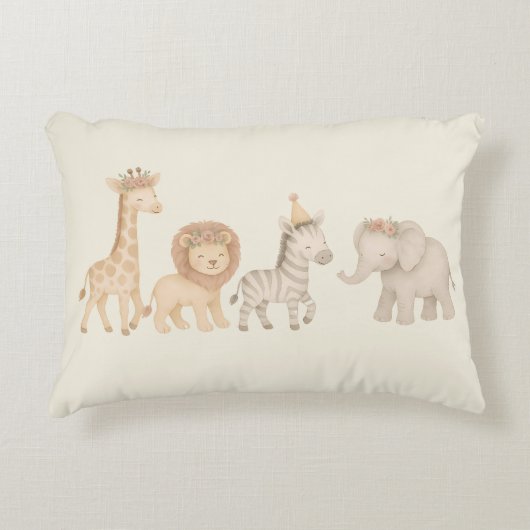 Whimsical Safari Animal Nursery Accent Pillow Kussen (Voorkant)