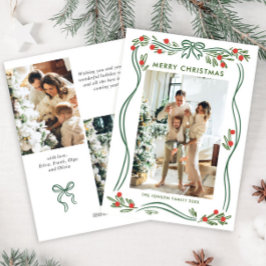 Whimsical Sage Green Christmas Bow Ribbon 3 Foto Feestdagenkaart