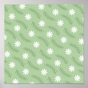 Whimsical Sage Green Floral Retro, vrolijk Poster