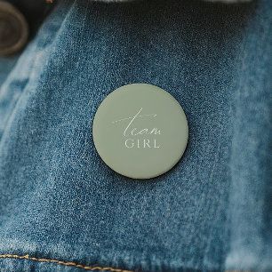Whimsical Sage Green Gender Reveal Team Meisje Ronde Button 5,7 Cm