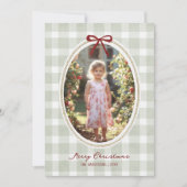 Whimsical Sage Green Gingham Feestdagenkaart (Voorkant)