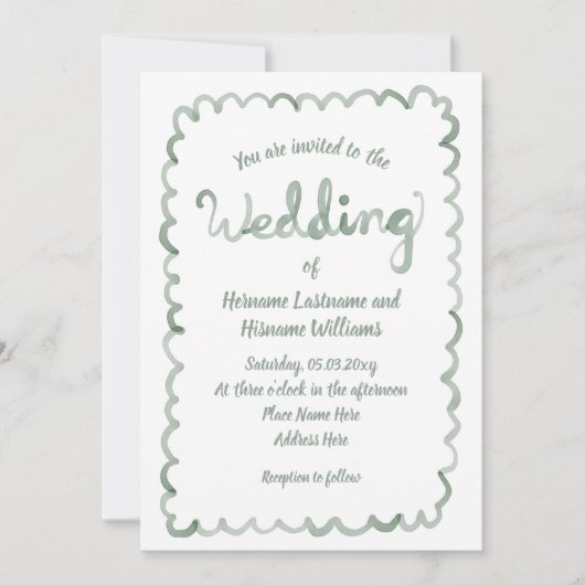 Whimsical Sage Green Hand Drawn Watercolor Wedding Kaart (Voorkant)