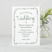 Whimsical Sage Green Hand Drawn Watercolor Wedding Kaart (Staand voorkant)