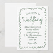 Whimsical Sage Green Hand Drawn Watercolor Wedding Kaart (Voorkant / Achterkant)