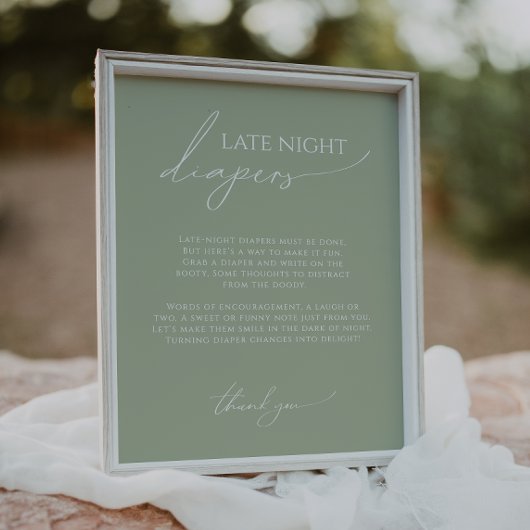Whimsical Sage Green Late Night Luiers Teken Poster
