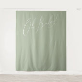 Whimsical Sage Green Oh Baby Achtergrond Wandkleed (Voorkant)
