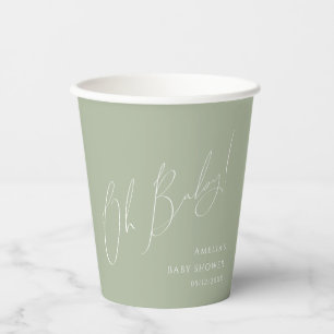 Whimsical Sage Green Oh Baby shower Papieren Bekers