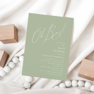 Whimsical Sage Green Oh Boy! Baby Shower Kaart