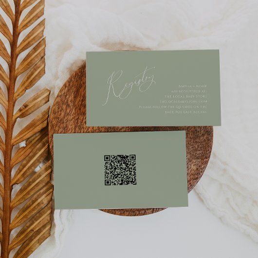 Whimsical Sage Green QR Code Baby Registry Informatiekaartje
