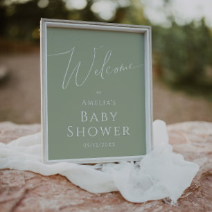Whimsical Sage Green Welkom Baby shower Teken Poster