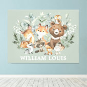 Whimsical Sage Green Woodland Forest Animals Canvas Afdruk (Insitu (Houten vloer))