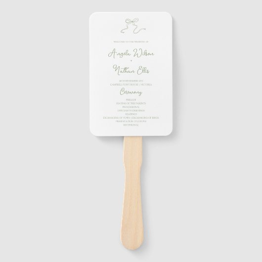 Whimsical Sage Groene Huwelijksprogramma Fan Handwaaier (Voorkant)