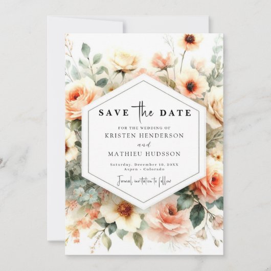 Whimsical Sage Peach Wedding Save The Date (Voorkant)
