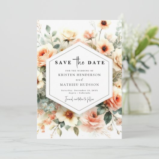 Whimsical Sage Peach Wedding Save The Date (Staand voorkant)