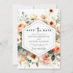 Whimsical Sage Peach Wedding Save The Date