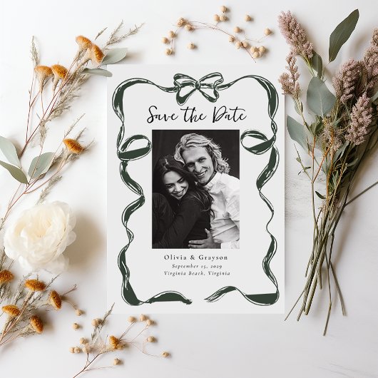 Whimsical Sage Photo Bow Sla de datum op Save The Date