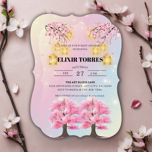 Whimsical Sakura Cherry Blossom Tree Baby shower Kaart