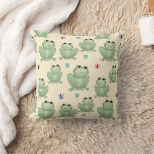 Whimsical Salie Waterverf Kikker Patroon Kussen