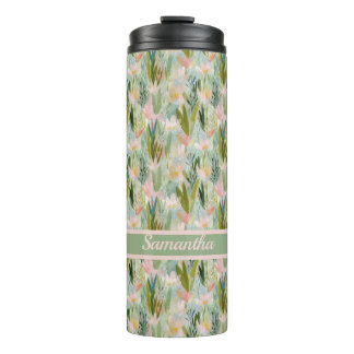 Whimsical Saliegroene Bloemige Gepersonaliseerde Thermosbeker