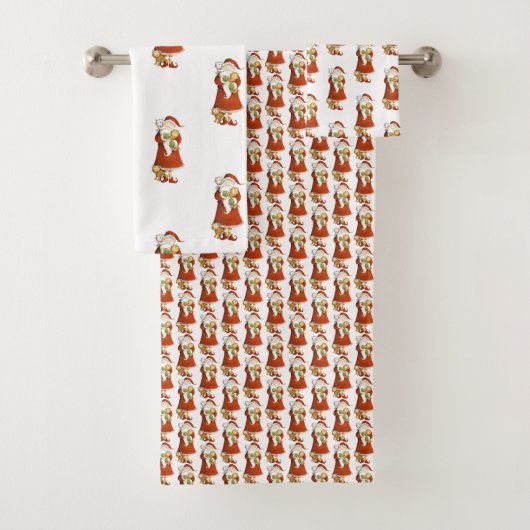 Whimsical Santa & Cats Bad Handdoek (Insitu)