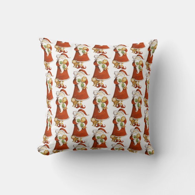 Whimsical Santa & Cats Pattern Kussen (Voorkant)