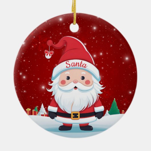 Whimsical Santa Claus Christmas Berry Red 🎄🎅🏼 Keramisch Ornament (Achterkant)