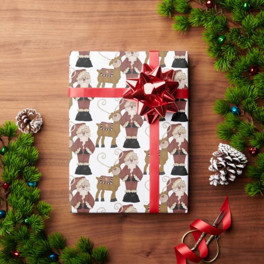 Whimsical Santa Claus en Reindeer Cadeaupapier (Feestdagen Geschenken)