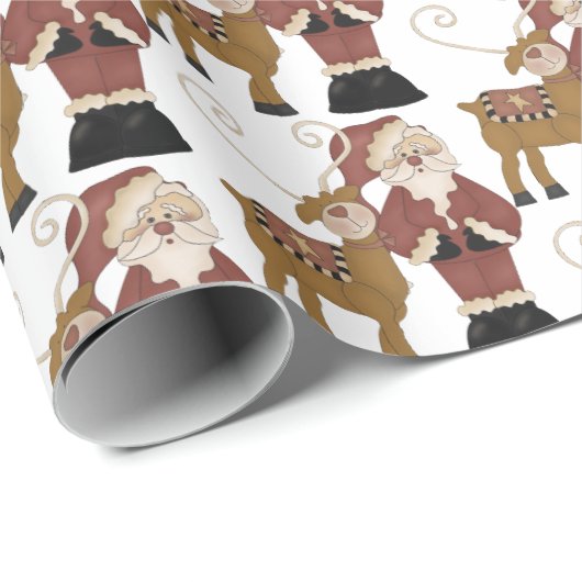 Whimsical Santa Claus en Reindeer Cadeaupapier (Rol Hoek)