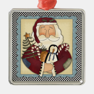 Whimsical Santa Folk Art Kerstkerst Keepomwille Metalen Ornament