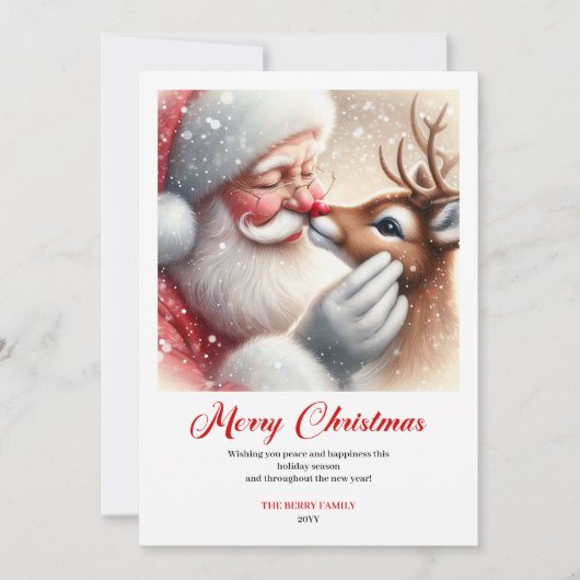 Whimsical Santa With Rudolph Holiday Greeting Card Feestdagenkaart (Voorkant)