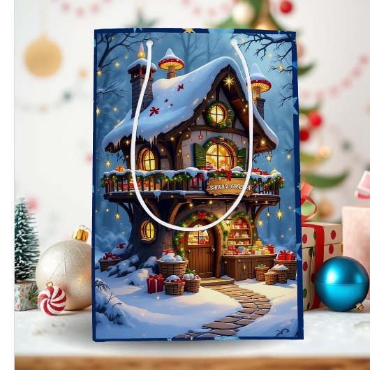 Whimsical Santa's Workshop Christmas Personalized Medium Cadeauzakje