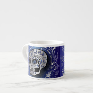 Whimsical sapphire blue en Silver skull Espresso Kop