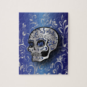 Whimsical sapphire blue en Silver skull Legpuzzel