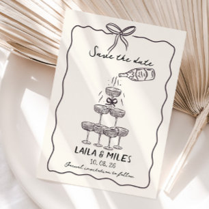 Whimsical Save the date champagnetoren bruiloft