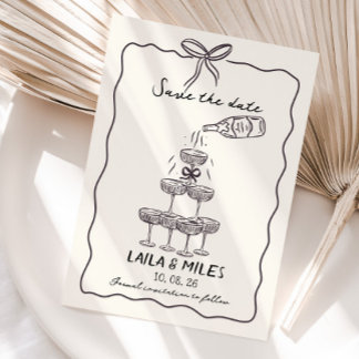 Whimsical Save the date champagnetoren bruiloft